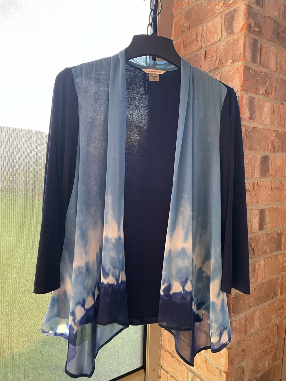 Allison Daley Blue Tie-Dye Open Front lapel lightweight SZ L Cardigan/Kimono